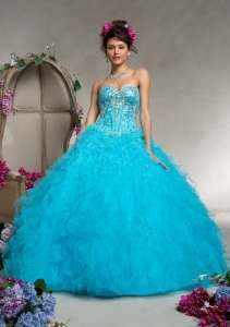 Beading Ruffle Tulle Quinceanera Gowns Ball Dresses (QG006)